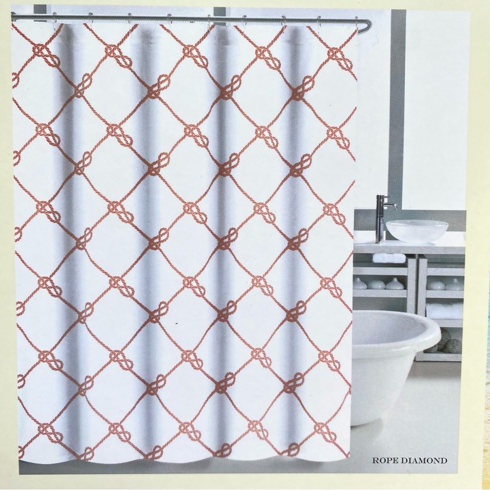 Shower Curtain Coral Rope Cottage Sailing‎ Summer Beach Coastal Nautical Ocean